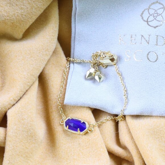 Kendra Scott Cobalt Cat's Eye Elaina Adjustable Chain Bracelet Gold - Picture 1 of 2